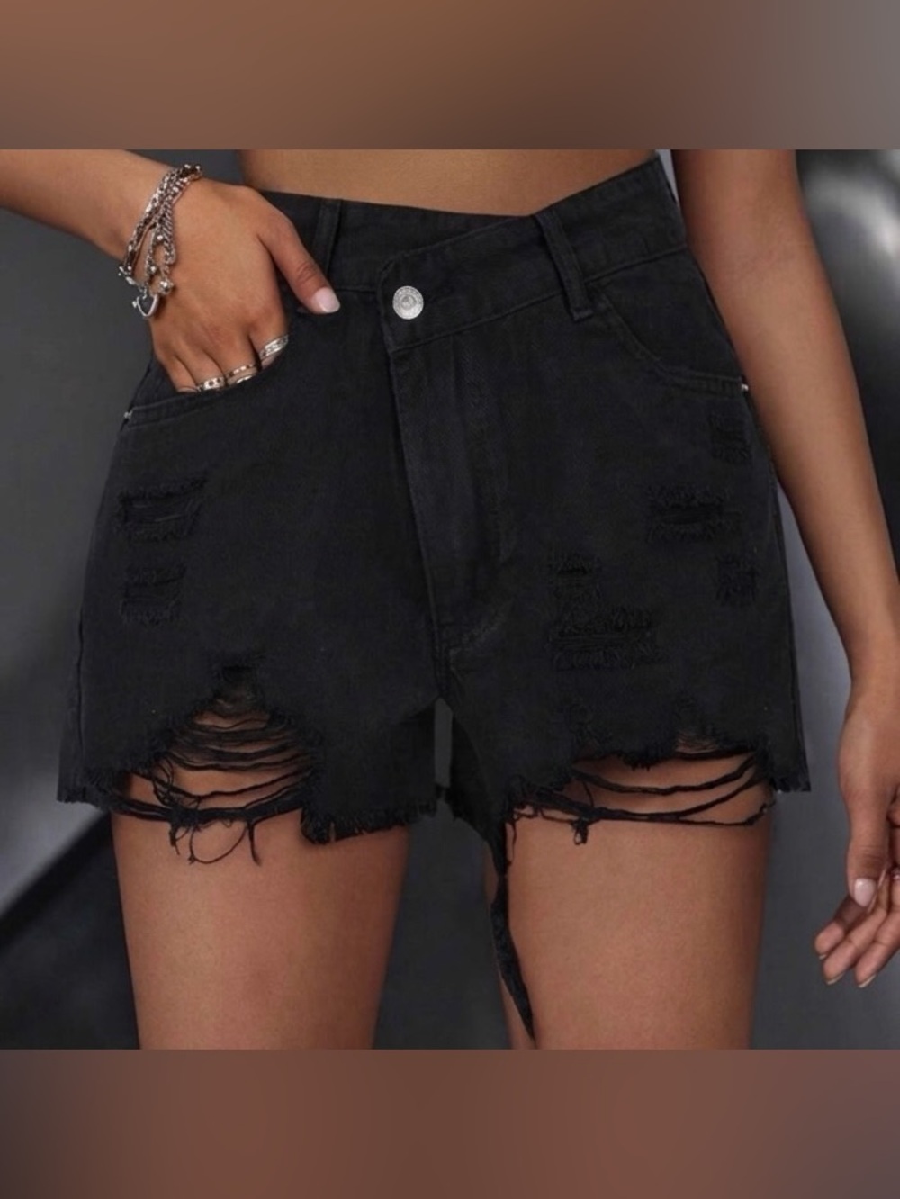NWOT SHEIN Asymmetric Waist Distressed Denim Shorts